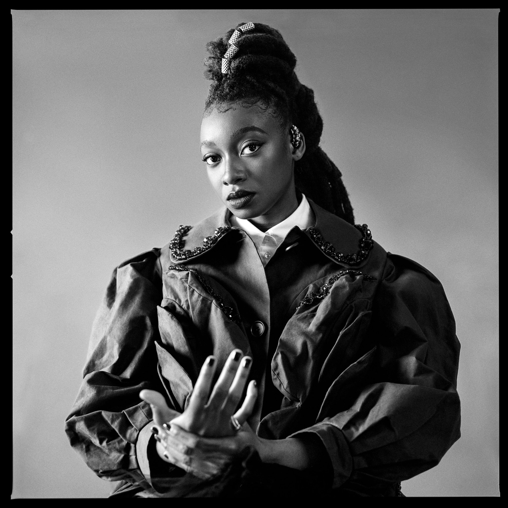 Black and white portrait of Little Simz