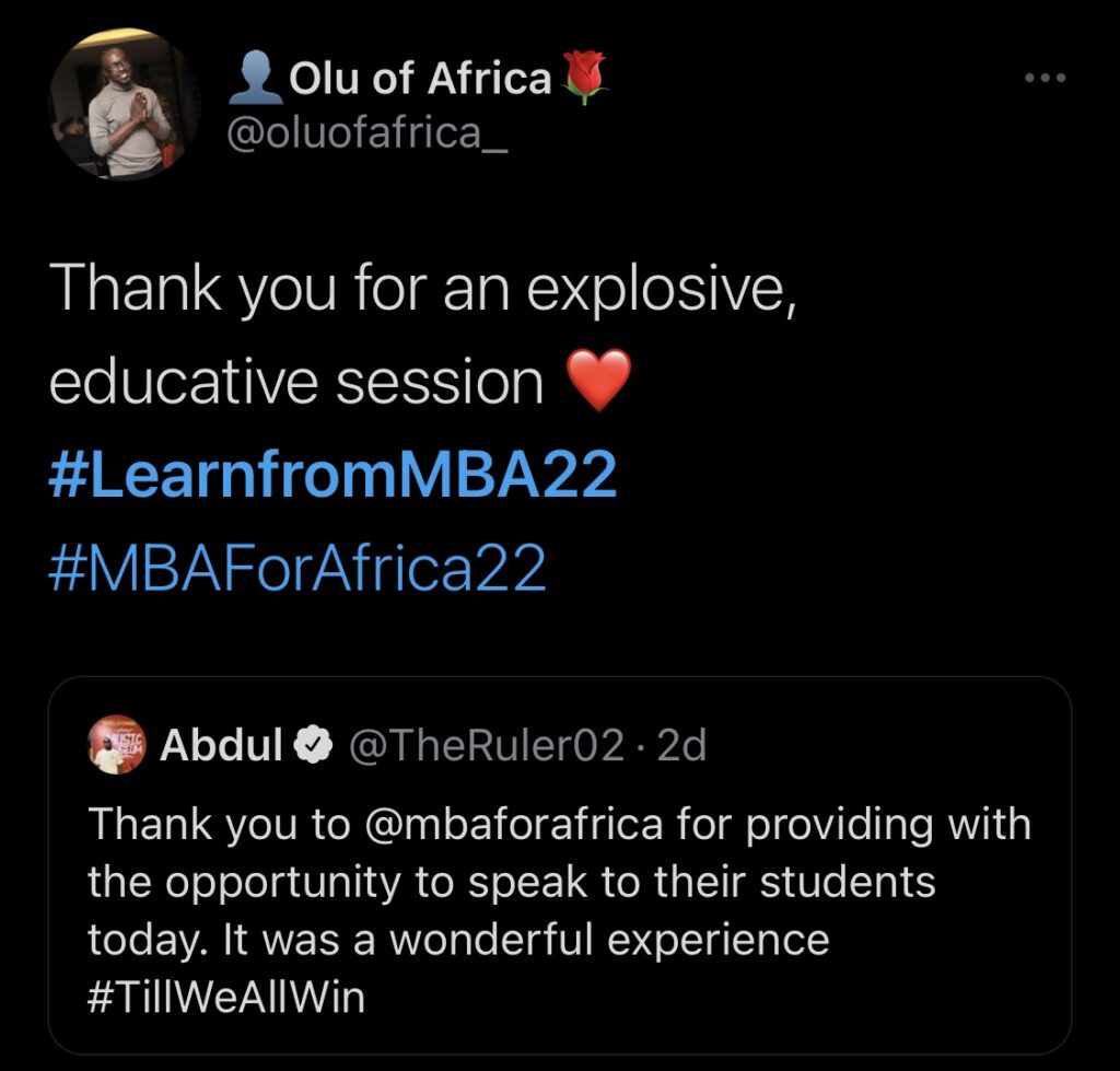 Tweet about MBA 2022