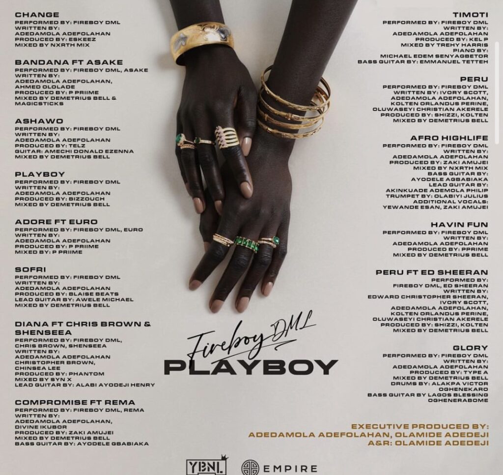 Fireboy’s new album Playboy track list