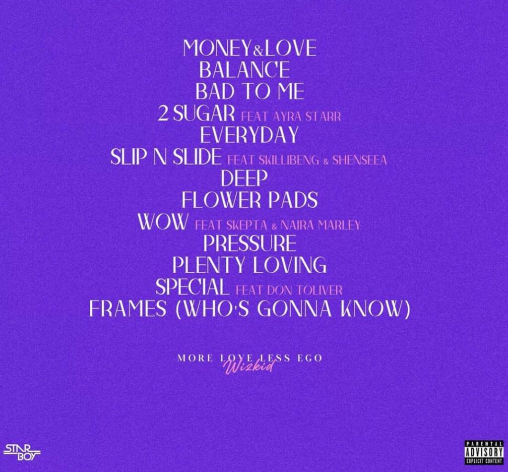 Tracklist for Wizkid's new album More Love Less Ego
